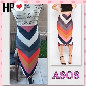 ASOS Colorful Chevron Bodycon Neoprene Scuba Pencil Midi Skirt Size 2 | EU 34